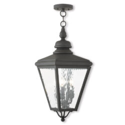 10.625 inch 3 Light Black Outdoor Chain-Hang Lantern Pendant Lighting Fixture with Clear Water Glass Shade-Lighting LumensLantern