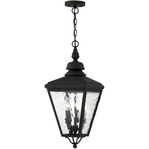 10.625 inch 3 Light Black Outdoor Chain-Hang Lantern Pendant Lighting Fixture with Clear Water Glass Shade-Lighting LumensLantern