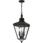 10.625 inch 3 Light Black Outdoor Chain-Hang Lantern Pendant Lighting Fixture with Clear Water Glass Shade-Lighting LumensLantern