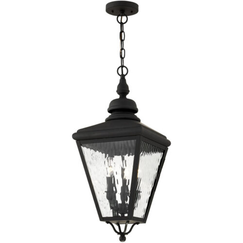 10.625 inch 3 Light Black Outdoor Chain-Hang Lantern Pendant Lighting Fixture with Clear Water Glass Shade-Lighting LumensLantern