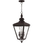 8.5 inch 2 Light Bronze Outdoor Wall Lantern Pendant Lighting Fixture with Seeded Glass Shade-Lighting LumensLantern