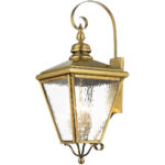 14.25 inch 4 Light Antique Brass Outdoor Wall Lantern Pendant Lighting Fixture with Clear Water Glass Shade-Lighting LumensLantern