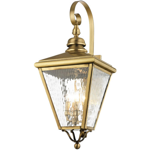 14.25 inch 4 Light Antique Brass Outdoor Wall Lantern Pendant Lighting Fixture with Clear Water Glass Shade-Lighting LumensLantern