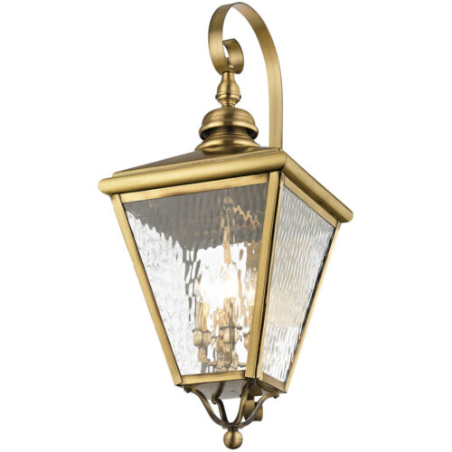 14.25 inch 4 Light Antique Brass Outdoor Wall Lantern Pendant Lighting Fixture with Clear Water Glass Shade-Lighting LumensLantern