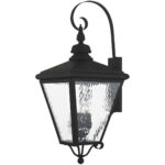 14.25 inch 4 Light Black Outdoor Wall Lantern Pendant Lighting Fixture with Clear Water Glass Shade-Lighting LumensLantern