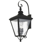 14.25 inch 4 Light Black Outdoor Wall Lantern Pendant Lighting Fixture with Clear Water Glass Shade-Lighting LumensLantern