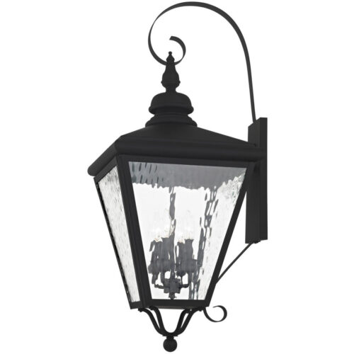 14.25 inch 4 Light Black Outdoor Wall Lantern Pendant Lighting Fixture with Clear Water Glass Shade-Lighting LumensLantern