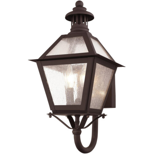 4 Light Bronze Outdoor Wall Lantern Pendant Lighting Fixture with Seeded Glass Shade-Lighting LumensLantern