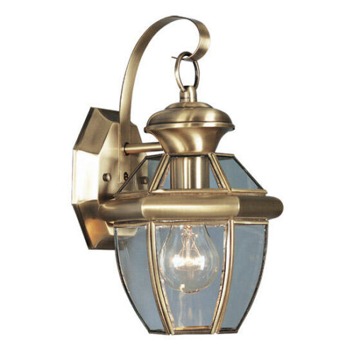 7 inch 1 Light Antique Brass Outdoor Wall Lantern Pendant Lighting Fixture with Clear Glass Panel Shade-Lighting LumensLantern