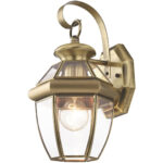 7 inch 1 Light Antique Brass Outdoor Wall Lantern Pendant Lighting Fixture with Clear Glass Panel Shade-Lighting LumensLantern