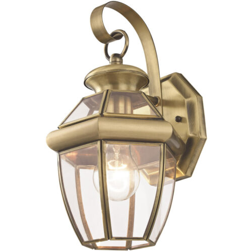 7 inch 1 Light Antique Brass Outdoor Wall Lantern Pendant Lighting Fixture with Clear Glass Panel Shade-Lighting LumensLantern