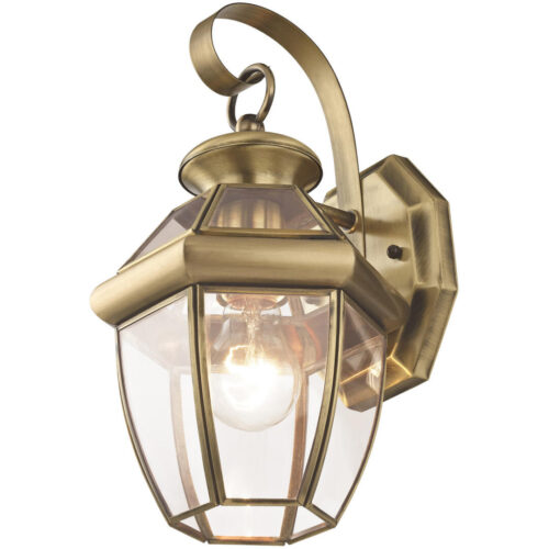 7 inch 1 Light Antique Brass Outdoor Wall Lantern Pendant Lighting Fixture with Clear Glass Panel Shade-Lighting LumensLantern