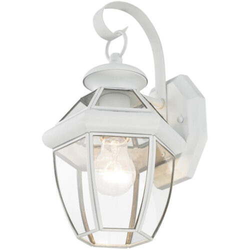 7 inch 1 Light White Outdoor Wall Lantern Pendant Lighting Fixture with Clear Glass Panel Shade-Lighting LumensLantern