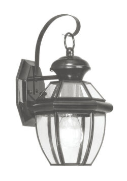 7 inch 1 Light Black Outdoor Wall Lantern Pendant Lighting Fixture with Clear Glass Panel Shade-Lighting LumensLantern