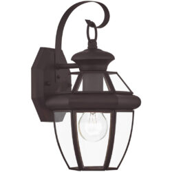 7 inch 1 Light Bronze Outdoor Wall Lantern Pendant Lighting Fixture with Clear Glass Panel Shade-Lighting LumensLantern