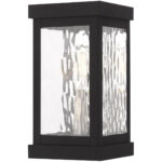 6.25 inch 1 Light Black Outdoor Wall Lantern Pendant Lighting Fixture with Clear Water Glass Shade-Lighting LumensLantern