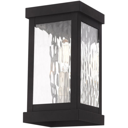 6.25 inch 1 Light Black Outdoor Wall Lantern Pendant Lighting Fixture with Clear Water Glass Shade-Lighting LumensLantern