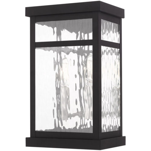 8.25 inch 3 Light Black Outdoor Wall Lantern Pendant Lighting Fixture with Clear Water Glass Shade-Lighting LumensLantern