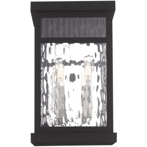 8.25 inch 3 Light Black Outdoor Wall Lantern Pendant Lighting Fixture with Clear Water Glass Shade-Lighting LumensLantern