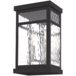 8.25 inch 3 Light Black Outdoor Wall Lantern Pendant Lighting Fixture with Clear Water Glass Shade-Lighting LumensLantern