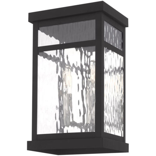 8.25 inch 3 Light Black Outdoor Wall Lantern Pendant Lighting Fixture with Clear Water Glass Shade-Lighting LumensLantern