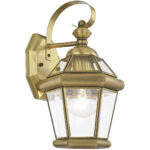 7 inch 1 Light Antique Brass Outdoor Wall Lantern Pendant Lighting Fixture with Clear Glass Panel Shade-Lighting LumensLantern