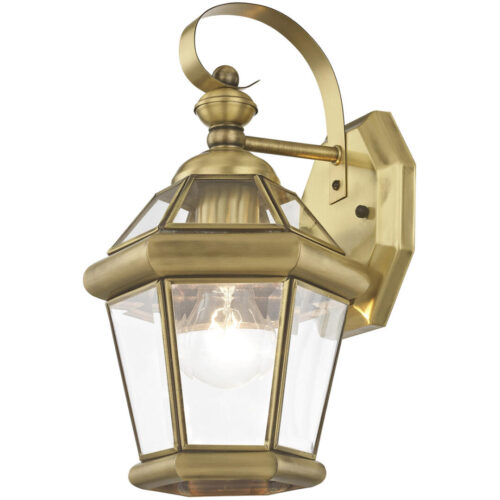 7 inch 1 Light Antique Brass Outdoor Wall Lantern Pendant Lighting Fixture with Clear Glass Panel Shade-Lighting LumensLantern