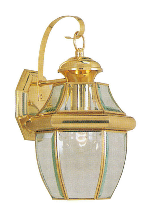 8.5 inch 1 Light Polished Brass Outdoor Wall Lantern Pendant Lighting Fixture with Clear Beveled Glass Shade-Lighting LumensLantern