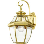 8.5 inch 1 Light Polished Brass Outdoor Wall Lantern Pendant Lighting Fixture with Clear Beveled Glass Shade-Lighting LumensLantern