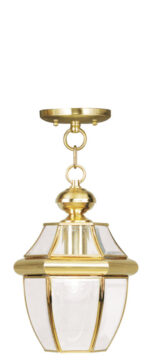 1 Light Polished Brass Outdoor Chain Lantern Pendant Lighting Fixture with Clear Beveled Glass Shade-Lighting LumensLantern