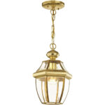 1 Light Polished Brass Outdoor Chain Lantern Pendant Lighting Fixture with Clear Beveled Glass Shade-Lighting LumensLantern