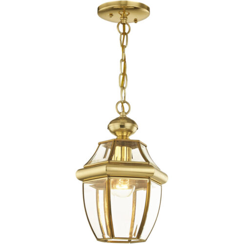 1 Light Polished Brass Outdoor Chain Lantern Pendant Lighting Fixture with Clear Beveled Glass Shade-Lighting LumensLantern