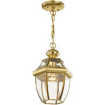 1 Light Polished Brass Outdoor Chain Lantern Pendant Lighting Fixture with Clear Beveled Glass Shade-Lighting LumensLantern