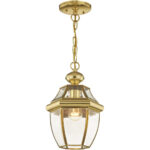 1 Light Polished Brass Outdoor Chain Lantern Pendant Lighting Fixture with Clear Beveled Glass Shade-Lighting LumensLantern