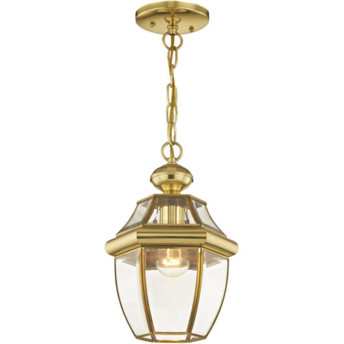 1 Light Polished Brass Outdoor Chain Lantern Pendant Lighting Fixture with Clear Beveled Glass Shade-Lighting LumensLantern