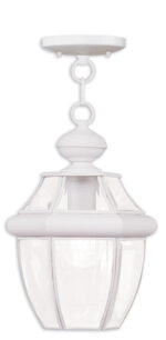 1 Light White Outdoor Chain Lantern Pendant Lighting Fixture with Clear Beveled Glass Shade-Lighting LumensLantern