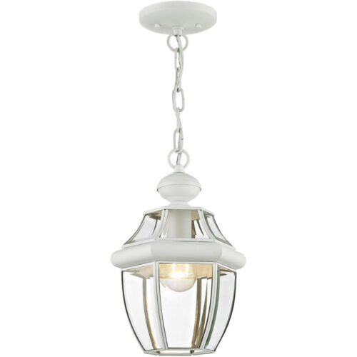 1 Light White Outdoor Chain Lantern Pendant Lighting Fixture with Clear Beveled Glass Shade-Lighting LumensLantern