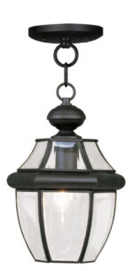 1 Light Black Outdoor Chain Lantern Pendant Lighting Fixture with Clear Beveled Glass Shade-Lighting LumensLantern