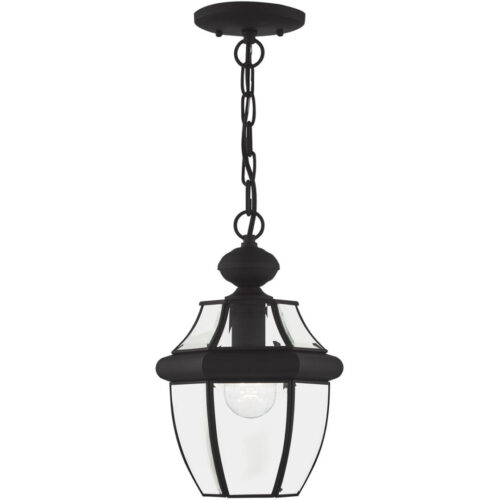 1 Light Black Outdoor Chain Lantern Pendant Lighting Fixture with Clear Beveled Glass Shade-Lighting LumensLantern