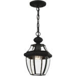 1 Light Black Outdoor Chain Lantern Pendant Lighting Fixture with Clear Beveled Glass Shade-Lighting LumensLantern