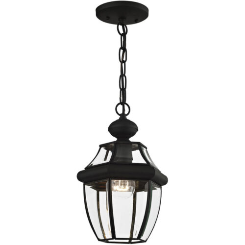 1 Light Black Outdoor Chain Lantern Pendant Lighting Fixture with Clear Beveled Glass Shade-Lighting LumensLantern