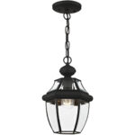 1 Light Black Outdoor Chain Lantern Pendant Lighting Fixture with Clear Beveled Glass Shade-Lighting LumensLantern