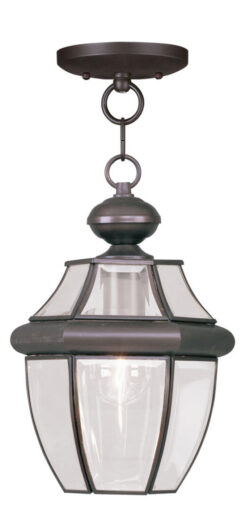 1 Light Bronze Outdoor Chain Lantern Pendant Lighting Fixture with Clear Beveled Glass Shade-Lighting LumensLantern