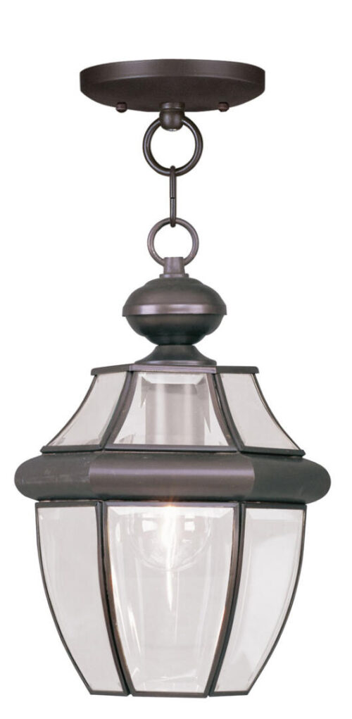 1 Light Bronze Outdoor Chain Lantern Pendant Lighting Fixture with Clear Beveled Glass Shade-Lighting LumensLantern