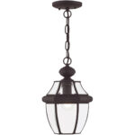 1 Light Bronze Outdoor Chain Lantern Pendant Lighting Fixture with Clear Beveled Glass Shade-Lighting LumensLantern