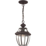 1 Light Bronze Outdoor Chain Lantern Pendant Lighting Fixture with Clear Beveled Glass Shade-Lighting LumensLantern