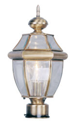 1 Light Antique Brass Outdoor Post Lantern Pendant Lighting Fixture with Clear Beveled Glass Shade-Lighting LumensLantern