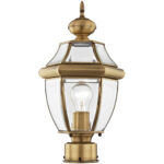 1 Light Antique Brass Outdoor Post Lantern Pendant Lighting Fixture with Clear Beveled Glass Shade-Lighting LumensLantern