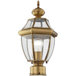 1 Light Antique Brass Outdoor Post Lantern Pendant Lighting Fixture with Clear Beveled Glass Shade-Lighting LumensLantern