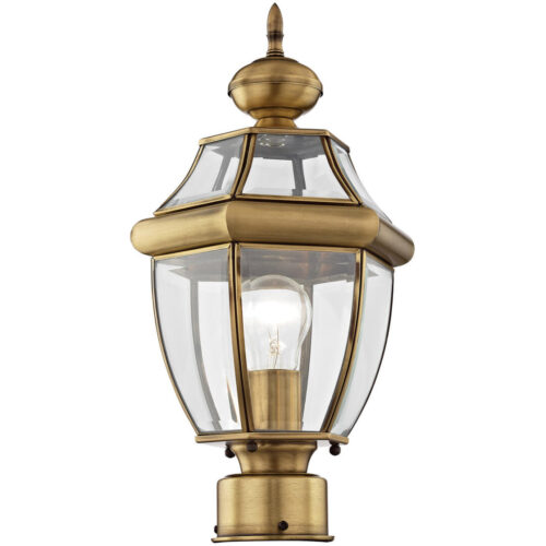 1 Light Antique Brass Outdoor Post Lantern Pendant Lighting Fixture with Clear Beveled Glass Shade-Lighting LumensLantern